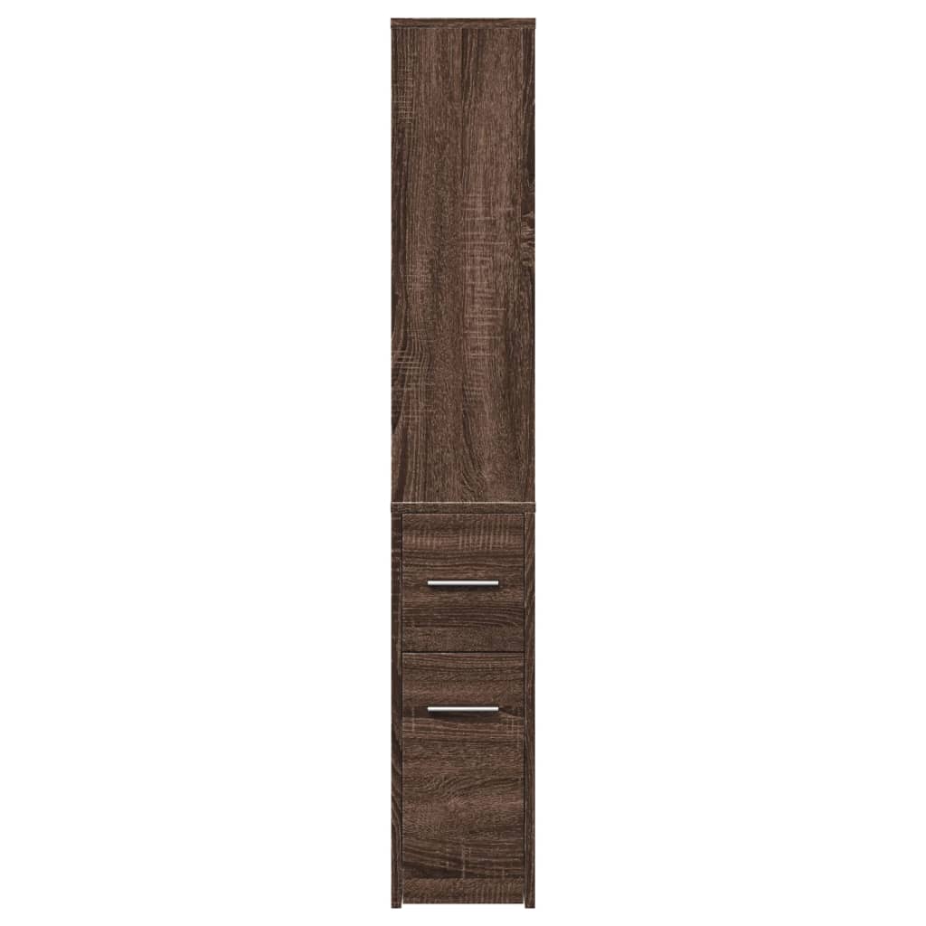 Armoire de salle de bain étroite avec roulettes chêne marron