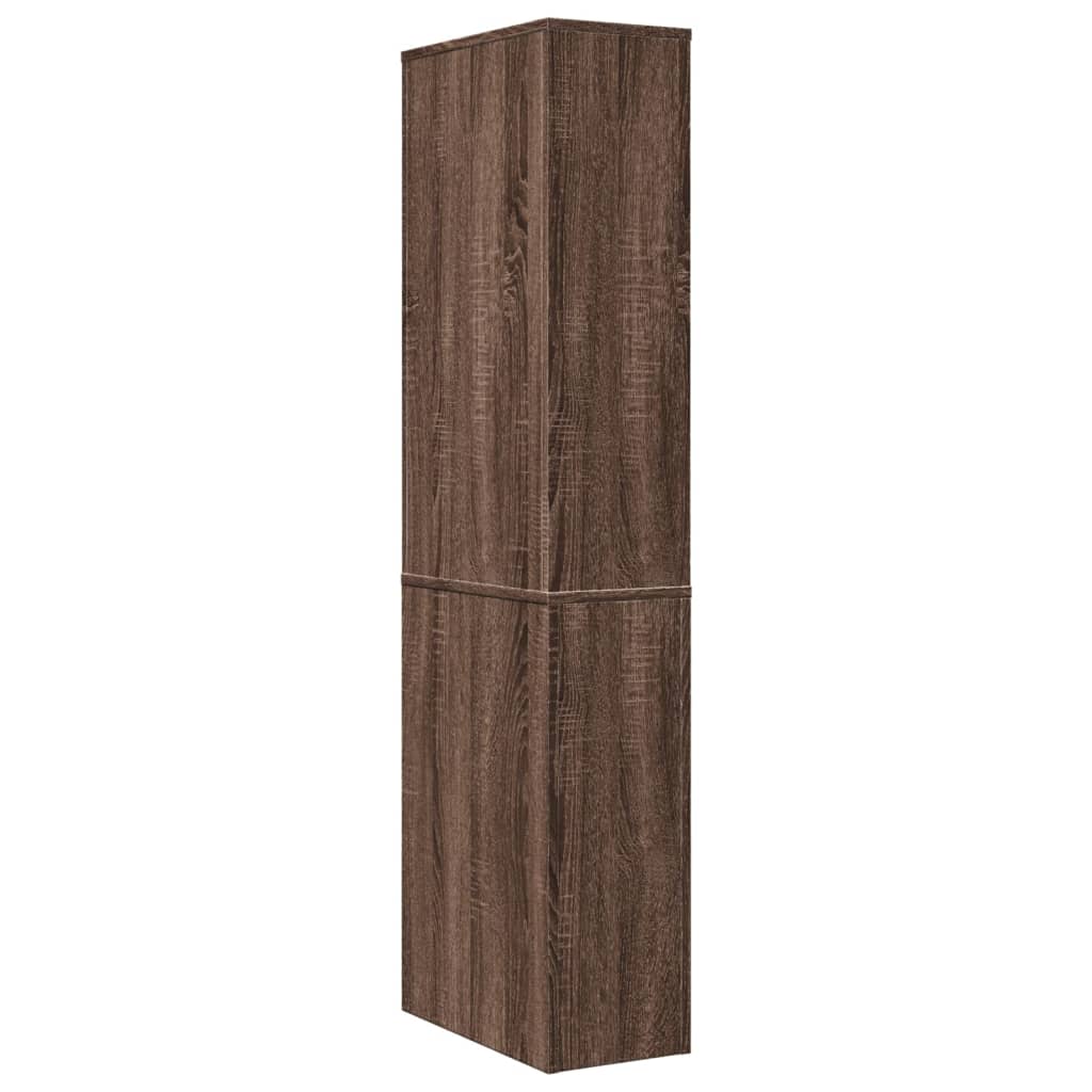 Armoire de salle de bain étroite avec roulettes chêne marron