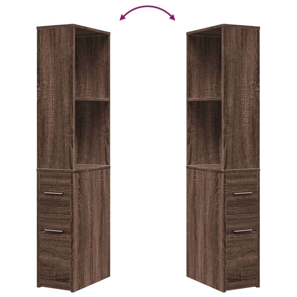 Armoire de salle de bain étroite avec roulettes chêne marron