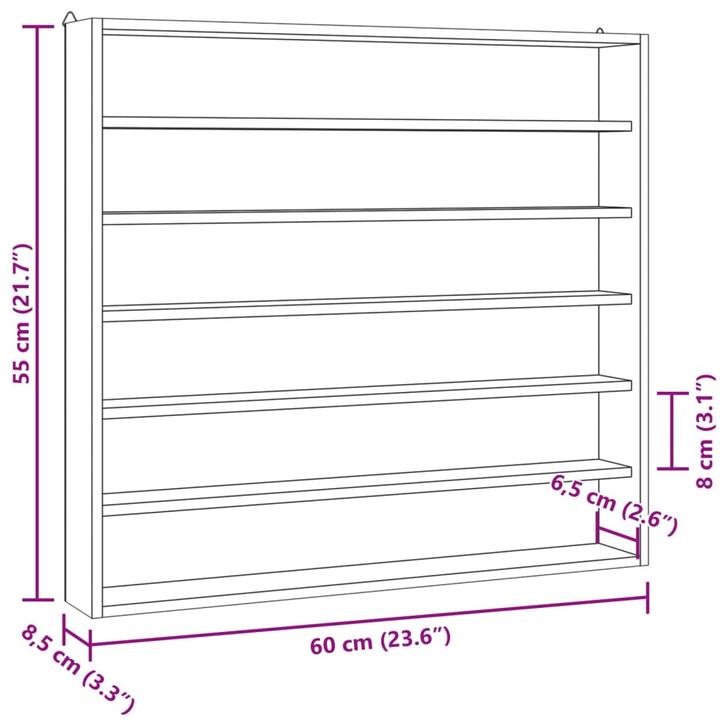 Vitrine de collection en bois avec 6 étagères 60x8,5x55 cm - XIOS