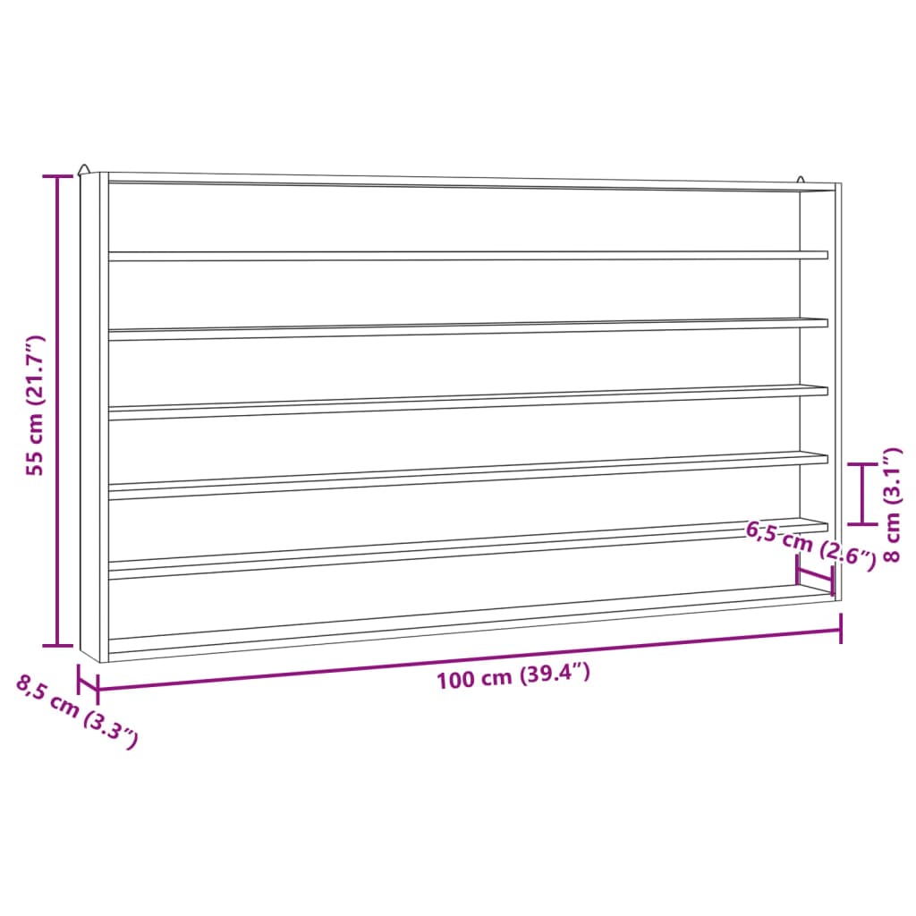 Vitrine de collection en bois avec 6 étagères 100x8,5x55 cm - XIOS