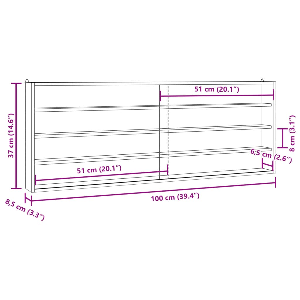 Vitrine de collection en bois avec portes 100x8,5x37 cm - XIOS