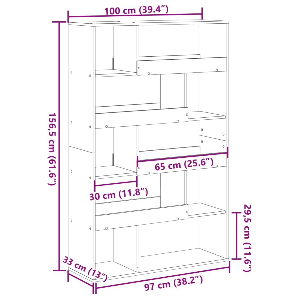 Bibliothèque chêne fumé 100x33x156,5 cm bois d'ingénierie - XIOS