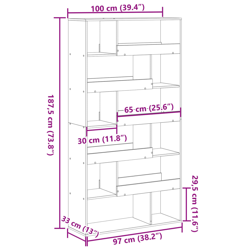 Bibliothèque sonoma gris 100x33x187,5 cm bois d'ingénierie - XIOS