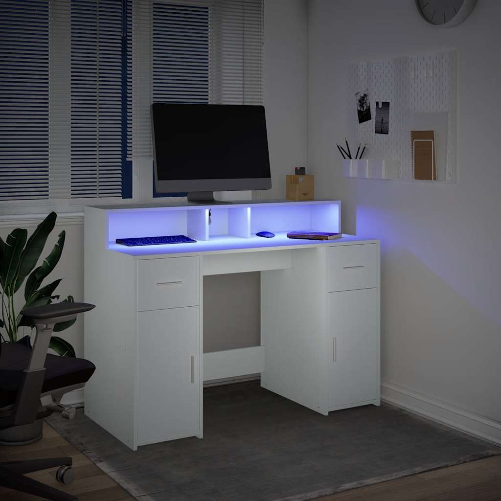 Bureau avec lumières LED blanc 120x55x91 cm bois d'ingénierie - XIOS