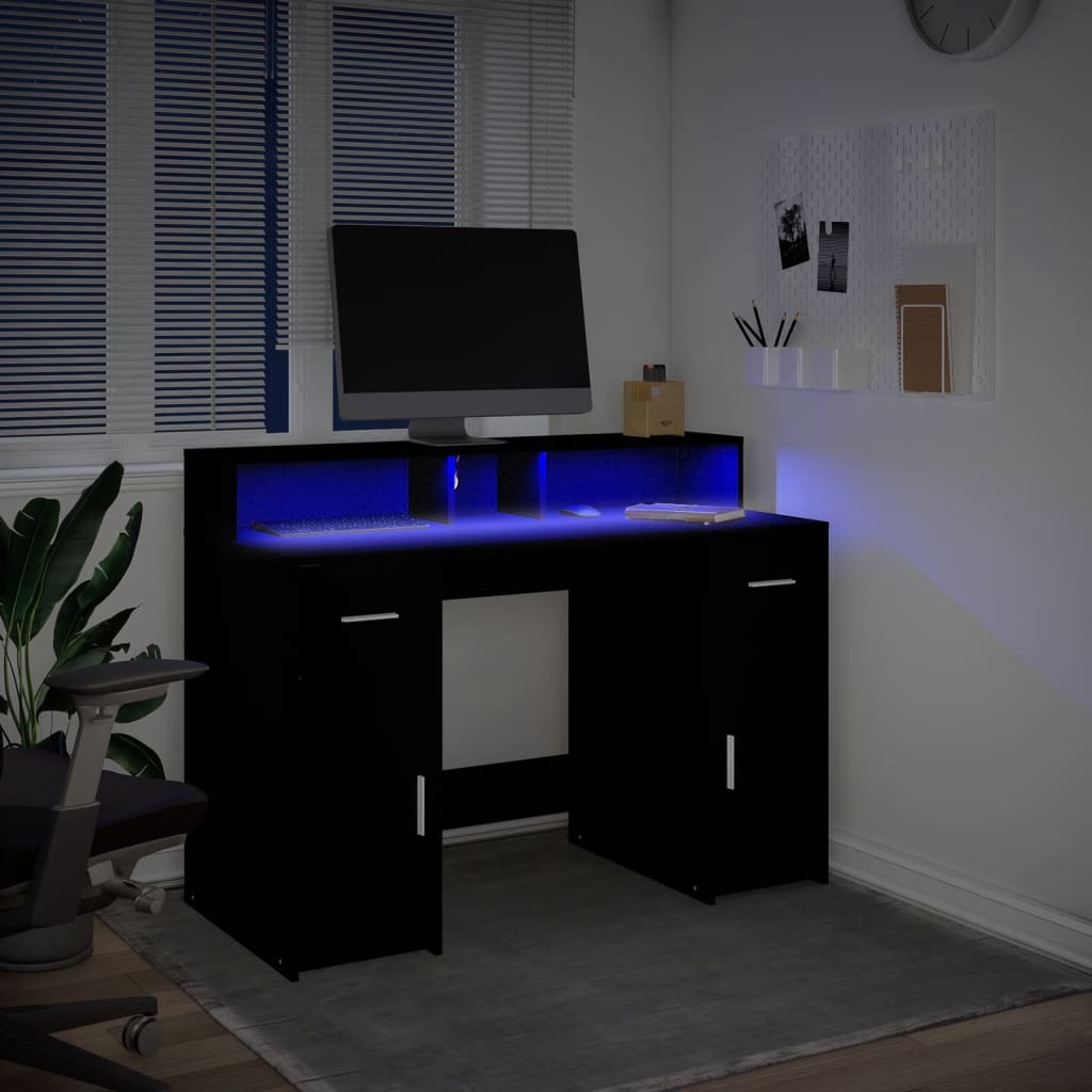 Bureau avec lumières LED noir 120x55x91 cm bois d'ingénierie - XIOS