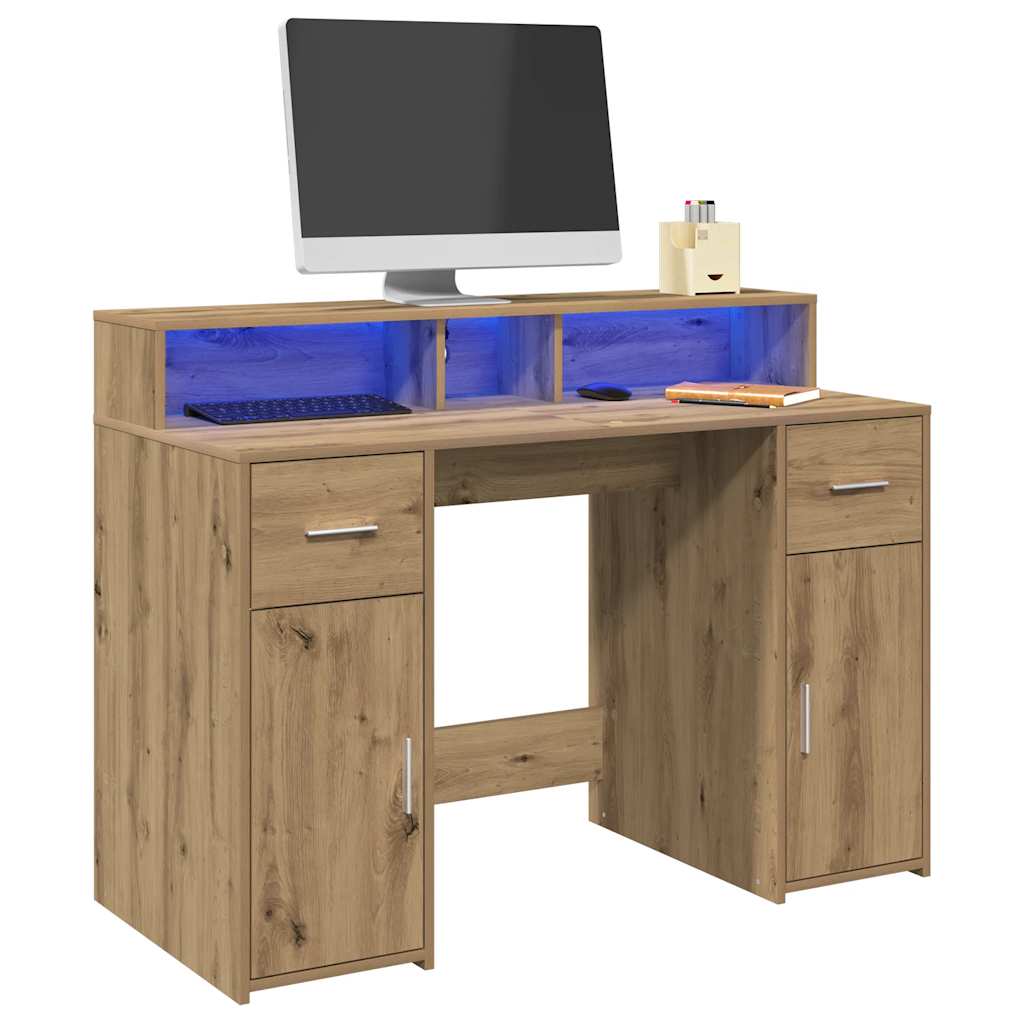 Bureau avec lumières LED chêne artisanal bois d'ingénierie - XIOS