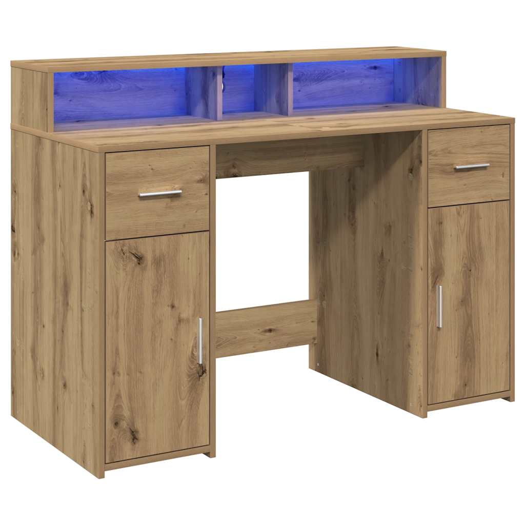 Bureau avec lumières LED chêne artisanal bois d'ingénierie - XIOS