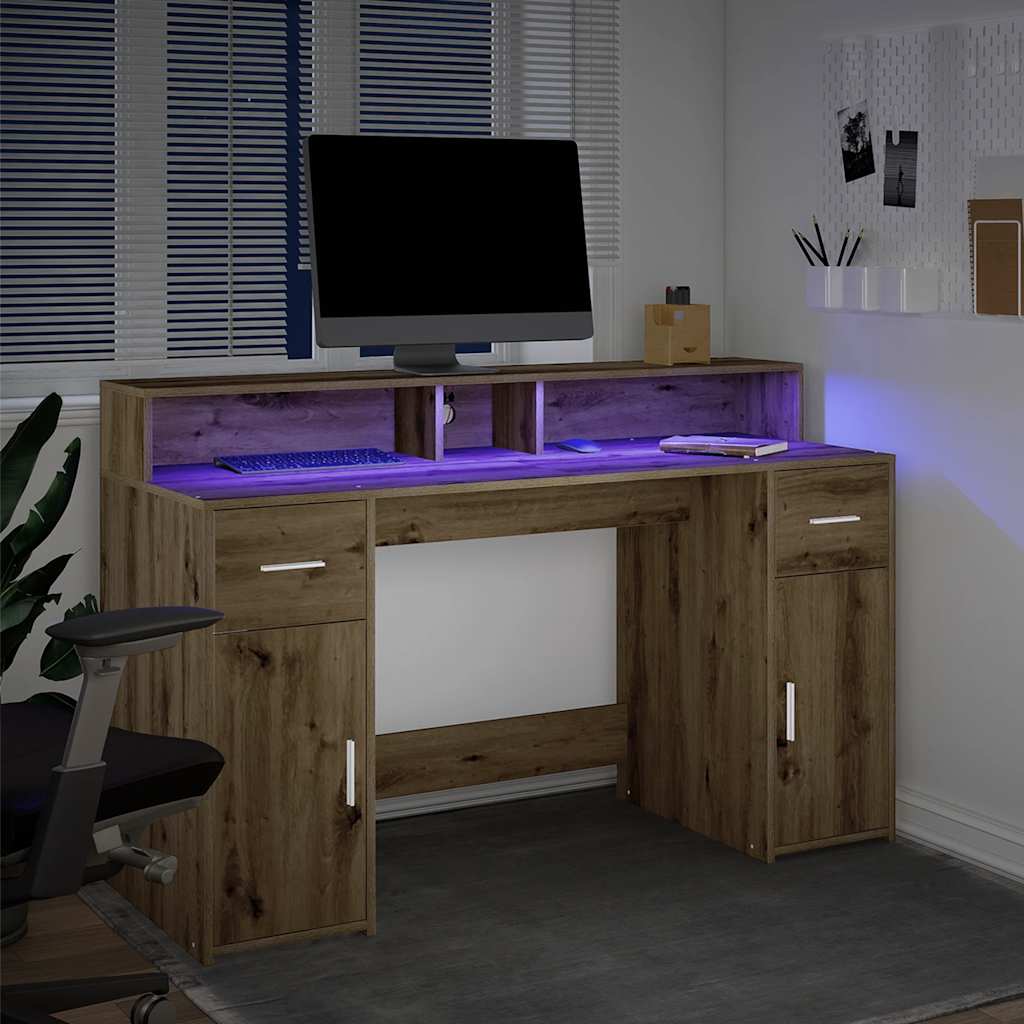 Bureau avec lumières LED chêne artisanal bois d'ingénierie - XIOS