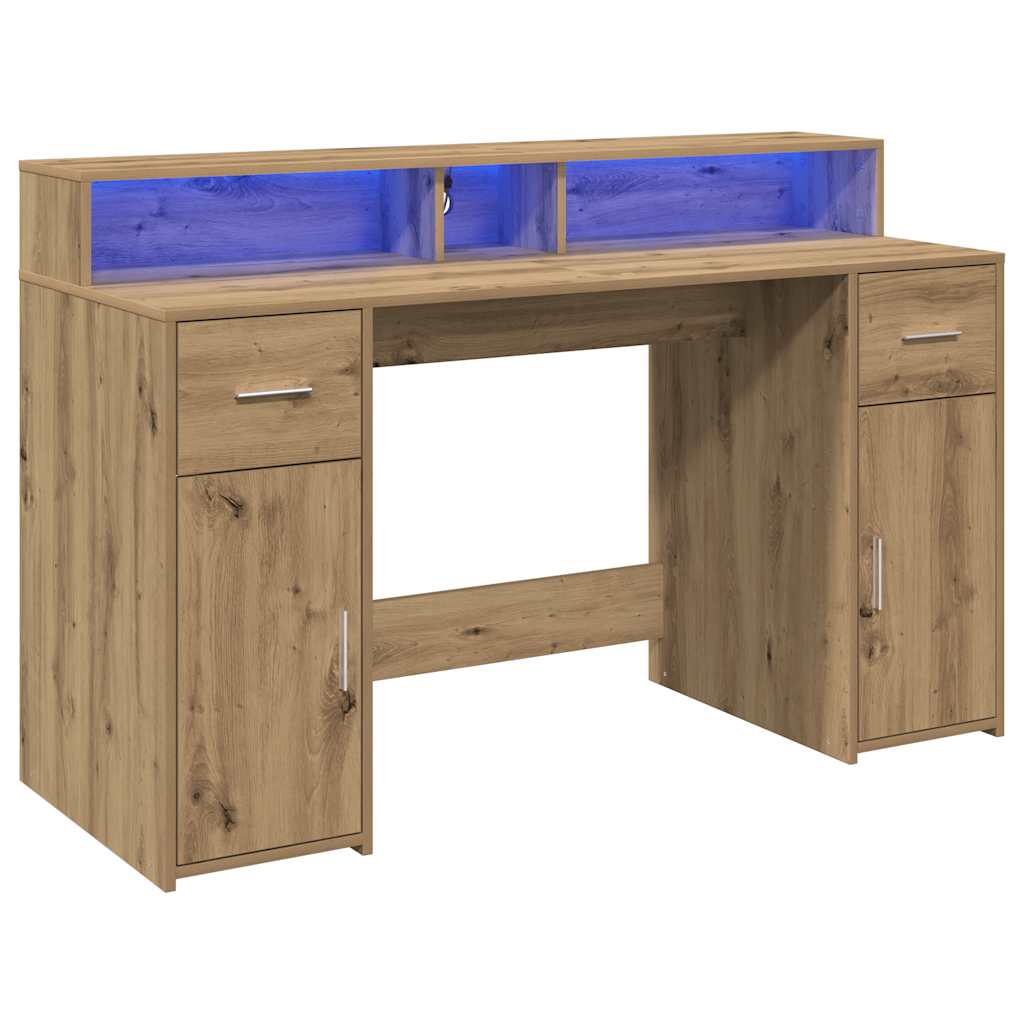 Bureau avec lumières LED chêne artisanal bois d'ingénierie - XIOS