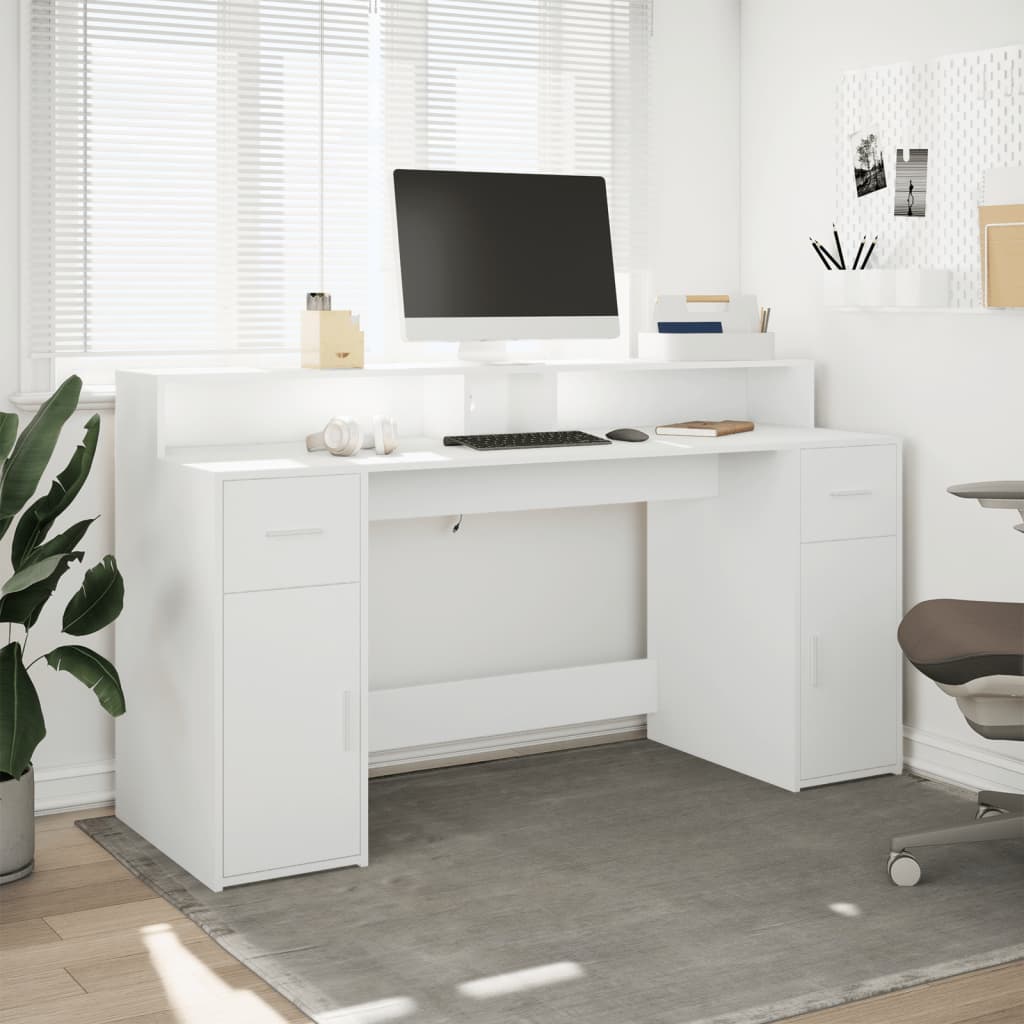 Bureau avec lumières LED blanc 160x55x91 cm bois d'ingénierie - XIOS