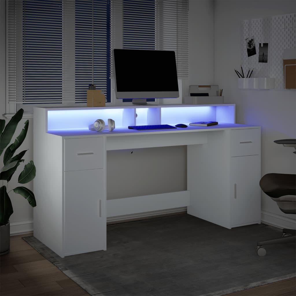 Bureau avec lumières LED blanc 160x55x91 cm bois d'ingénierie - XIOS
