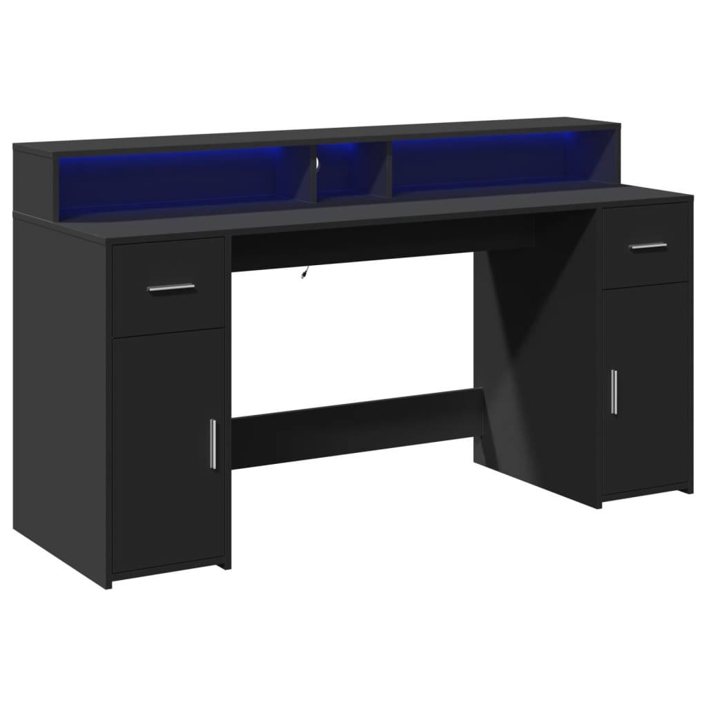 Bureau avec lumières LED noir 160x55x91 cm bois d'ingénierie - XIOS