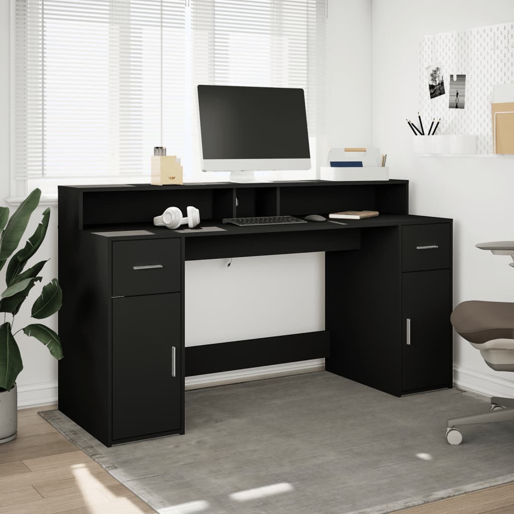 Bureau avec lumières LED noir 160x55x91 cm bois d'ingénierie - XIOS