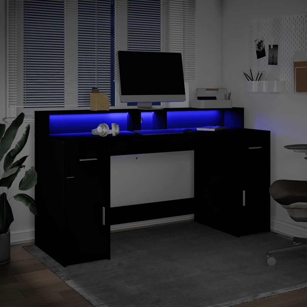 Bureau avec lumières LED noir 160x55x91 cm bois d'ingénierie - XIOS
