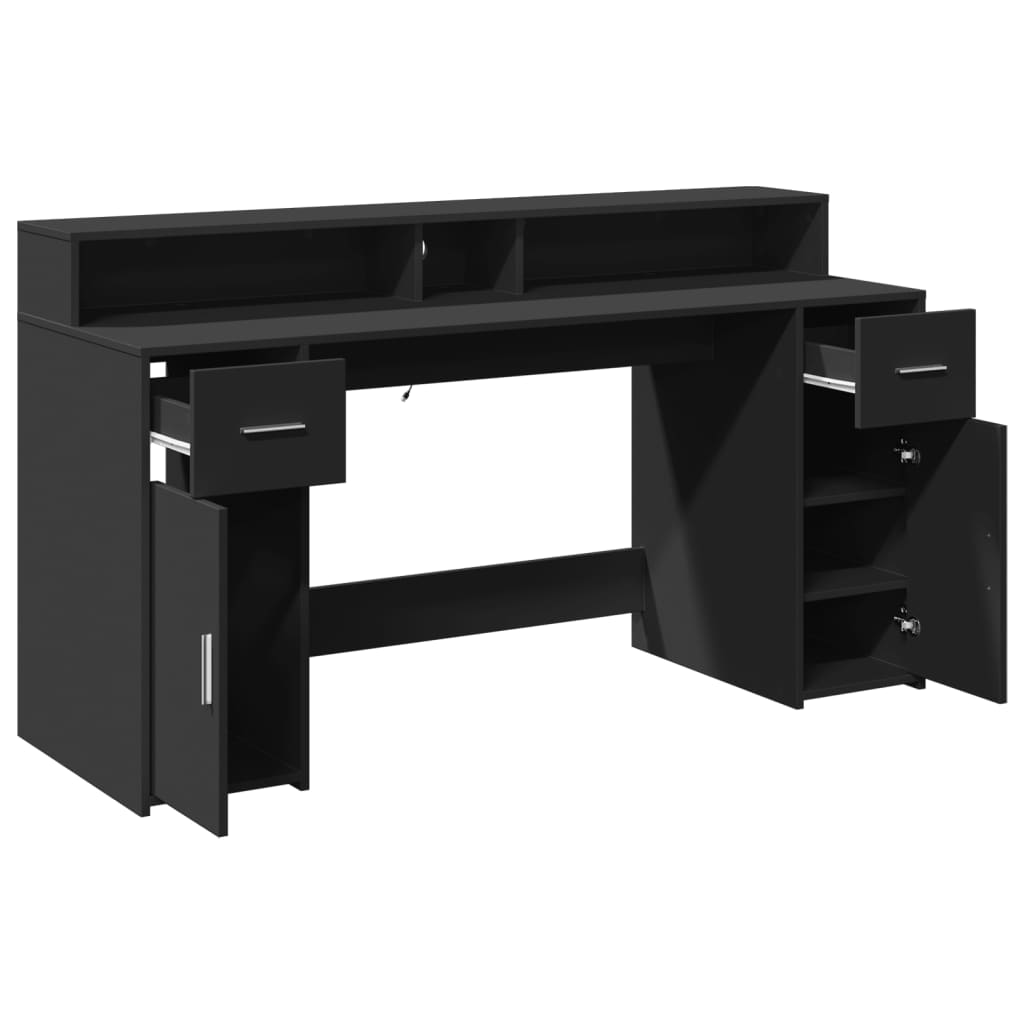 Bureau avec lumières LED noir 160x55x91 cm bois d'ingénierie - XIOS