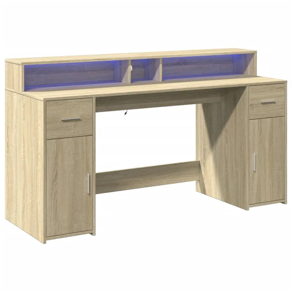 Bureau avec lumières LED chêne sonoma bois d’ingénierie - XIOS