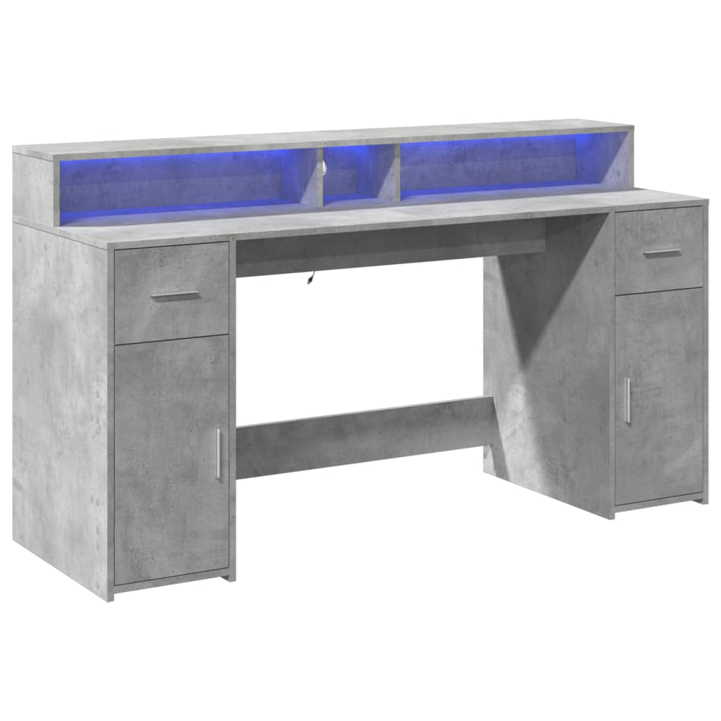 Bureau et lumières LED gris béton 160x55x91cm bois d'ingénierie Bureaux vidaXL