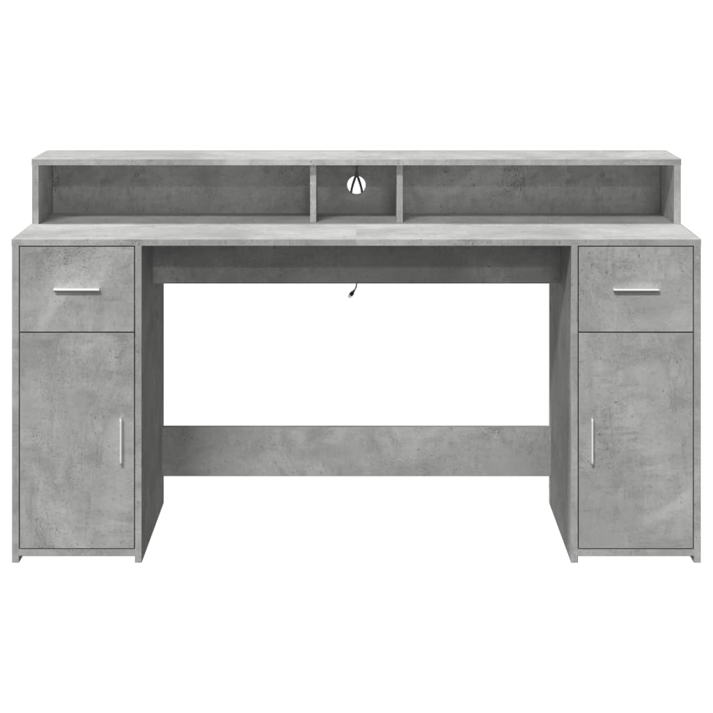 Bureau et lumières LED gris béton 160x55x91cm bois d'ingénierie Bureaux vidaXL