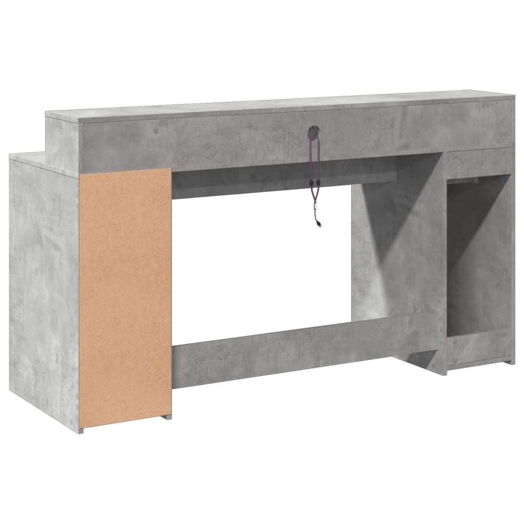 Bureau et lumières LED gris béton 160x55x91cm bois d'ingénierie Bureaux vidaXL