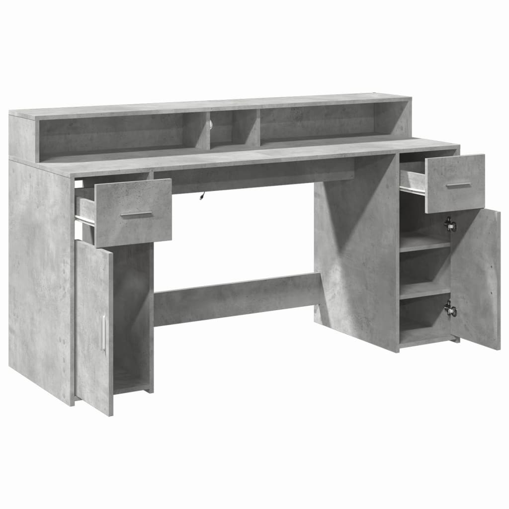 Bureau et lumières LED gris béton 160x55x91cm bois d'ingénierie Bureaux vidaXL