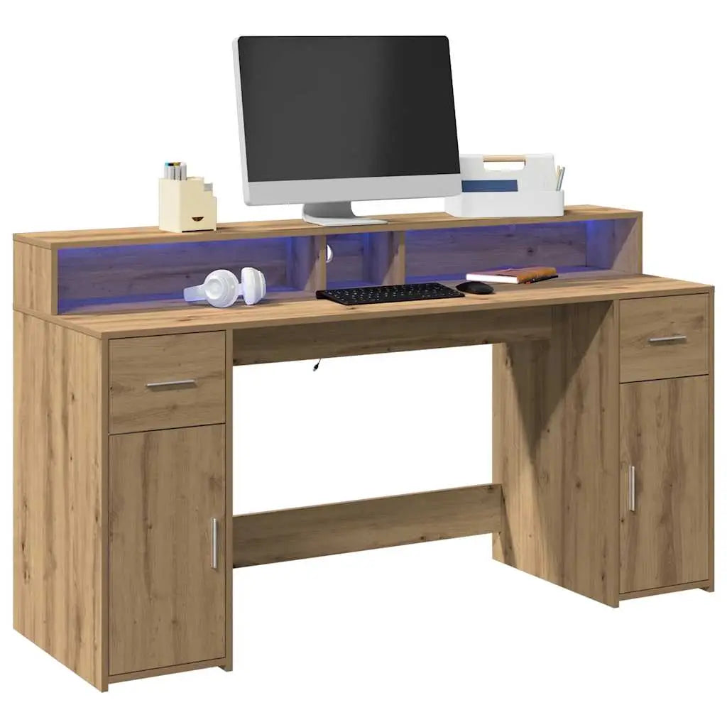 Bureau avec lumières LED chêne artisanal bois d’ingénierie - XIOS