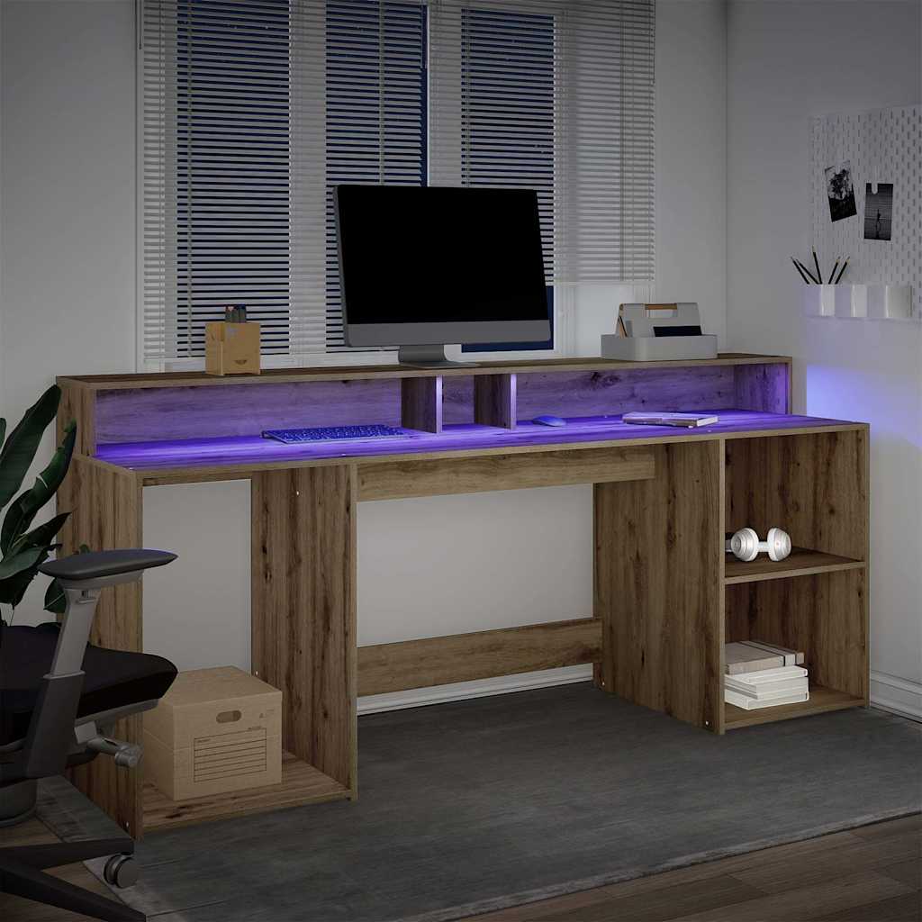Bureau avec lumières LED chêne artisanal bois d'ingénierie - XIOS