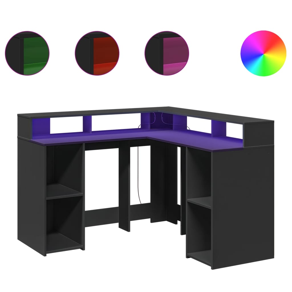 Bureau avec lumières LED noir 130x130x91 cm bois d'ingénierie Bureaux vidaXL