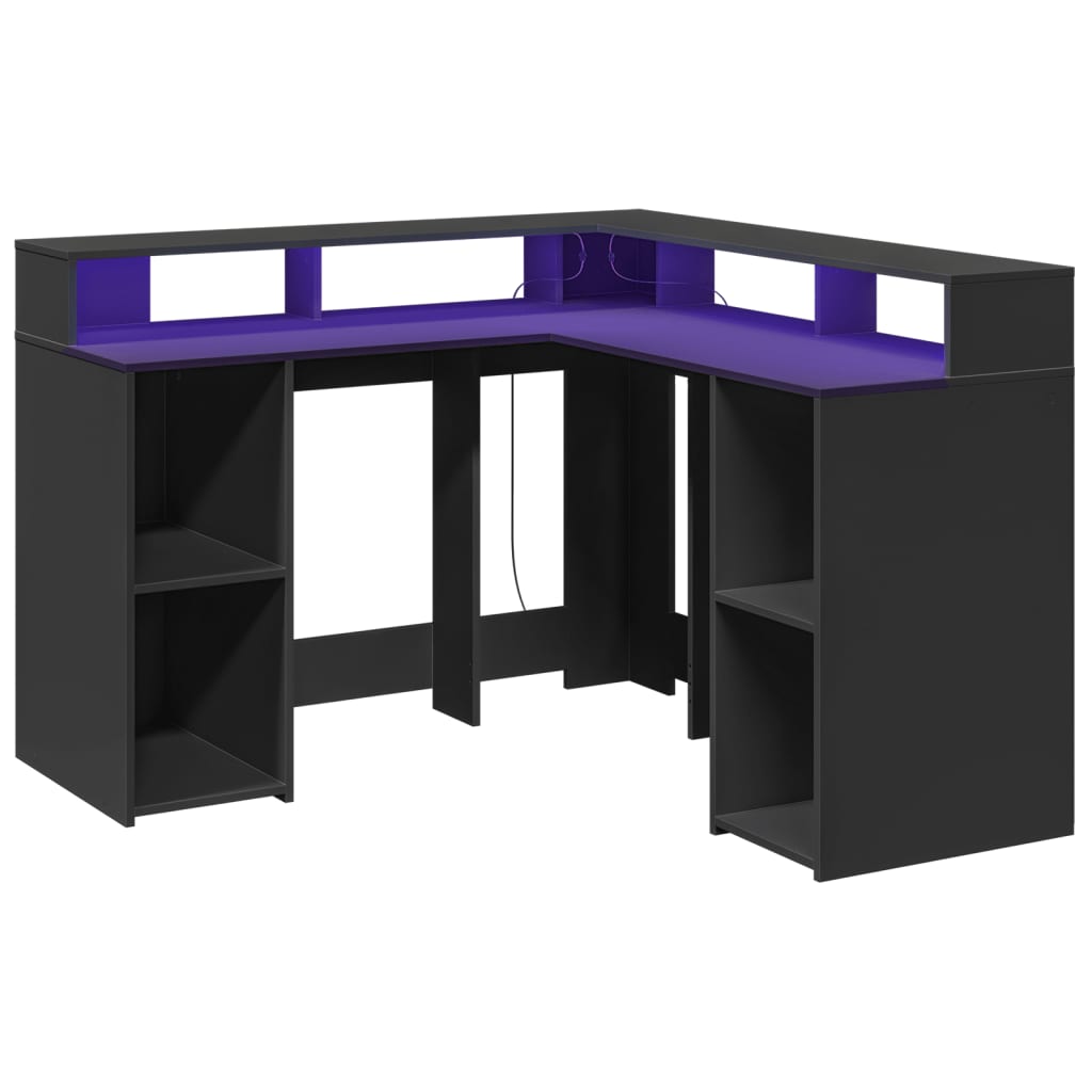 Bureau avec lumières LED noir 130x130x91 cm bois d'ingénierie Bureaux vidaXL