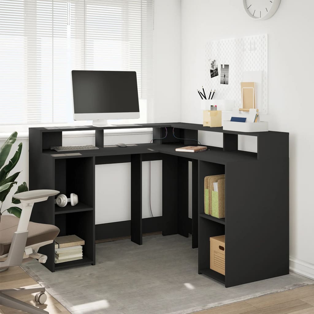 Bureau avec lumières LED noir 130x130x91 cm bois d'ingénierie Bureaux vidaXL