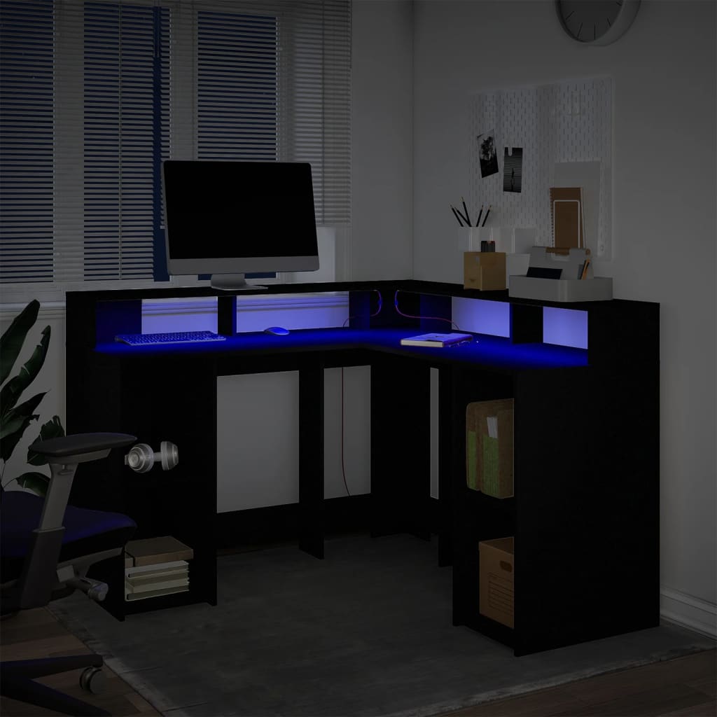 Bureau avec lumières LED noir 130x130x91 cm bois d'ingénierie Bureaux vidaXL