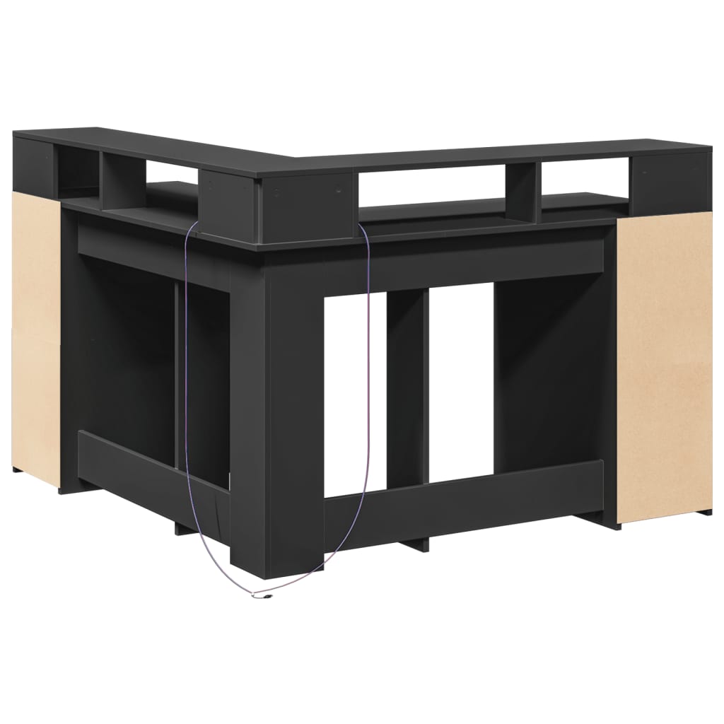 Bureau avec lumières LED noir 130x130x91 cm bois d'ingénierie Bureaux vidaXL