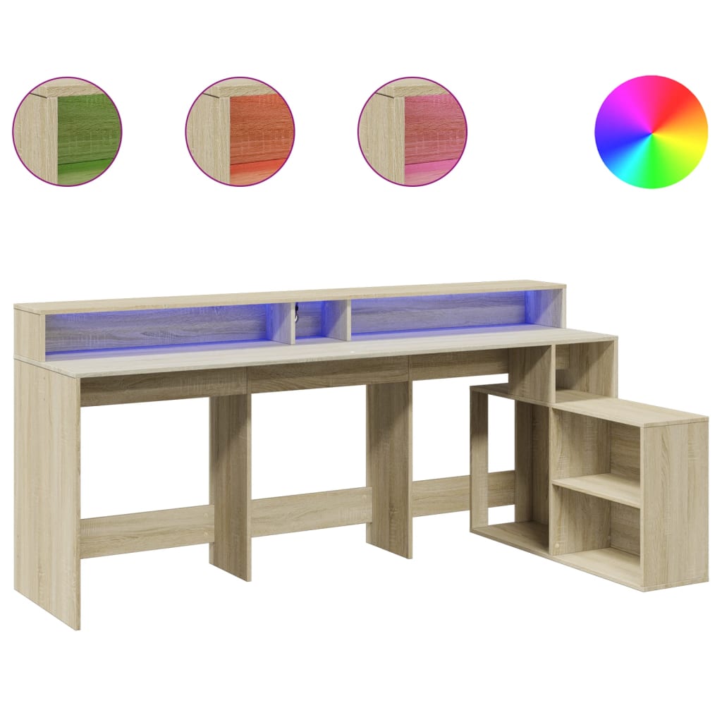 Bureau avec lumières LED chêne sonoma bois d'ingénierie Bureaux vidaXL   