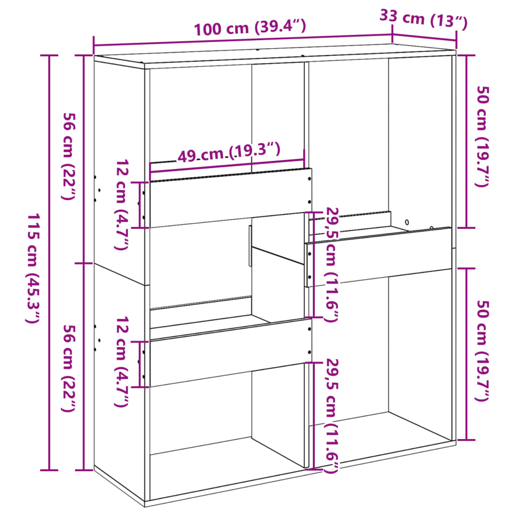 Cloison de séparation gris béton 100x33x115cm bois d'ingénierie - XIOS
