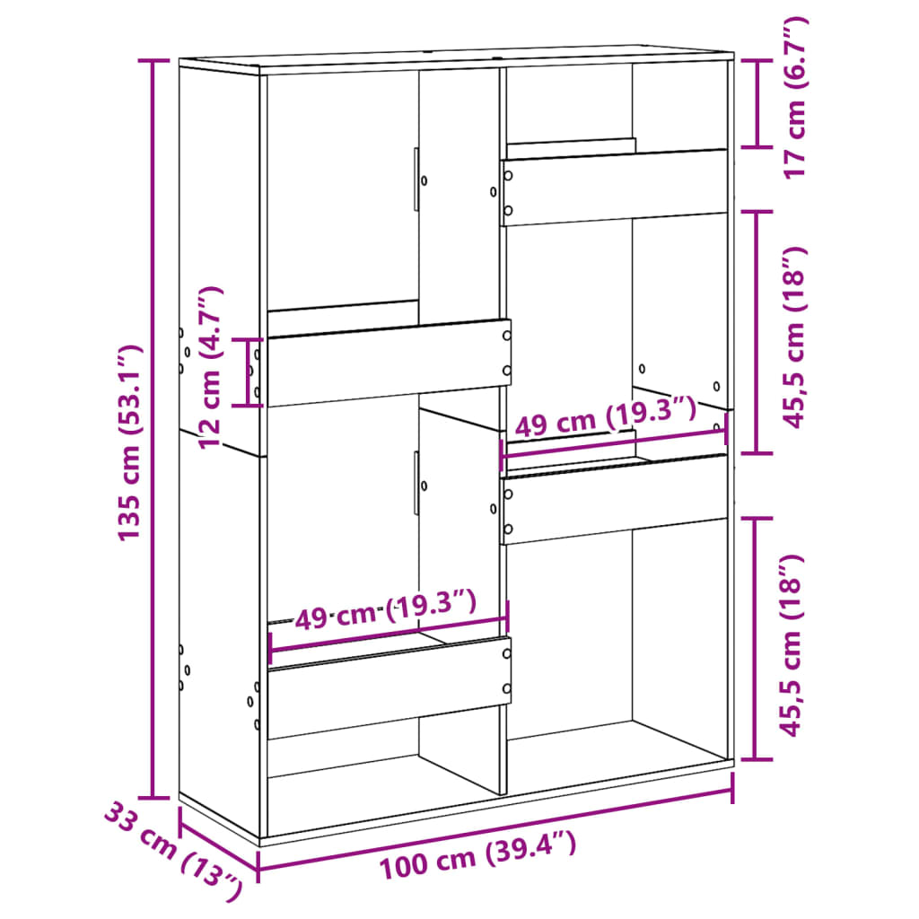 Cloison de séparation chêne fumé100x33x135 cm bois d'ingénierie - XIOS