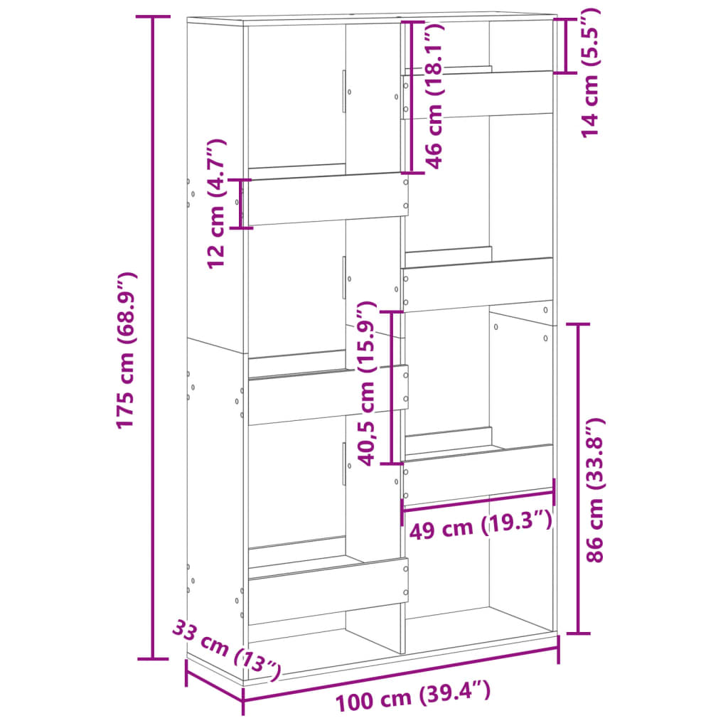 Cloison de séparation sonoma gris 100x33x175 cm bois ingénierie - XIOS