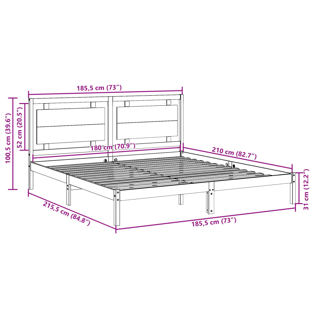 Cadre de lit extra long sans matelas 180x210 cm bois massif - XIOS