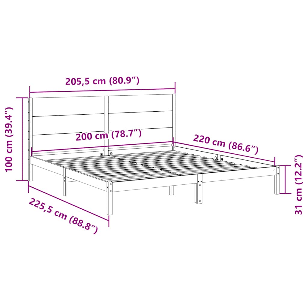 Cadre de lit extra long sans matelas 200x220 cm bois massif - XIOS