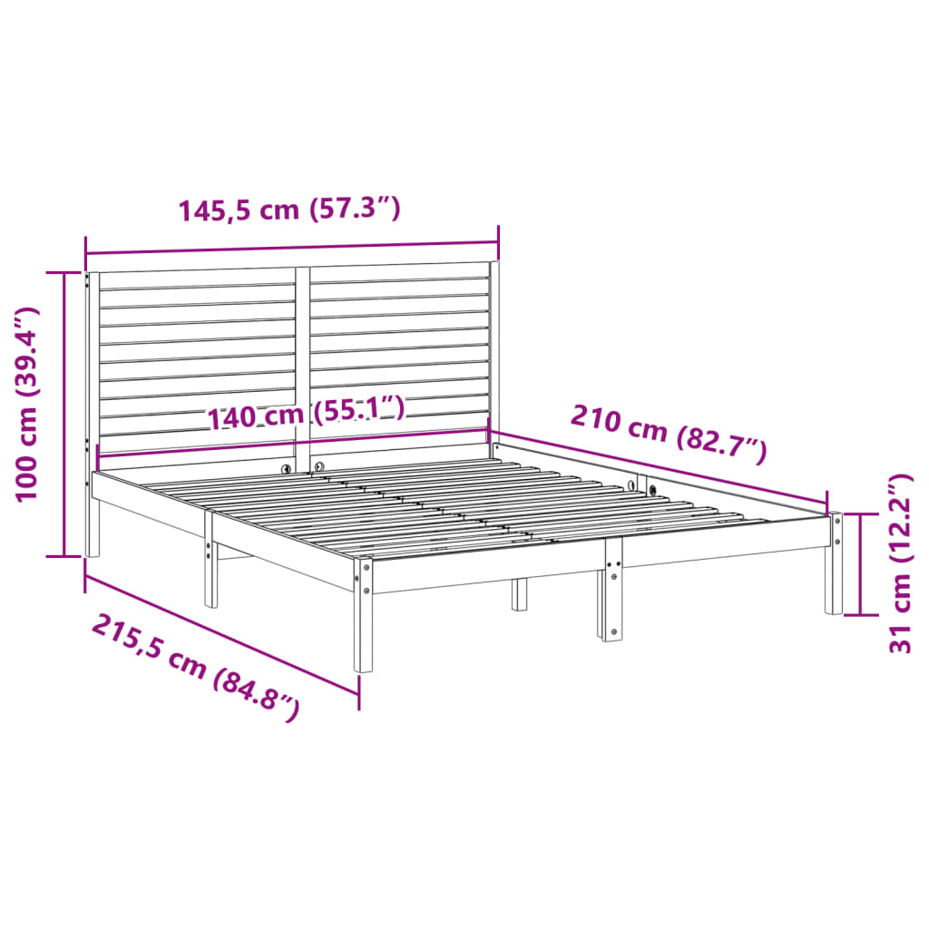 Cadre de lit extra long sans matelas 140x210 cm bois massif - XIOS