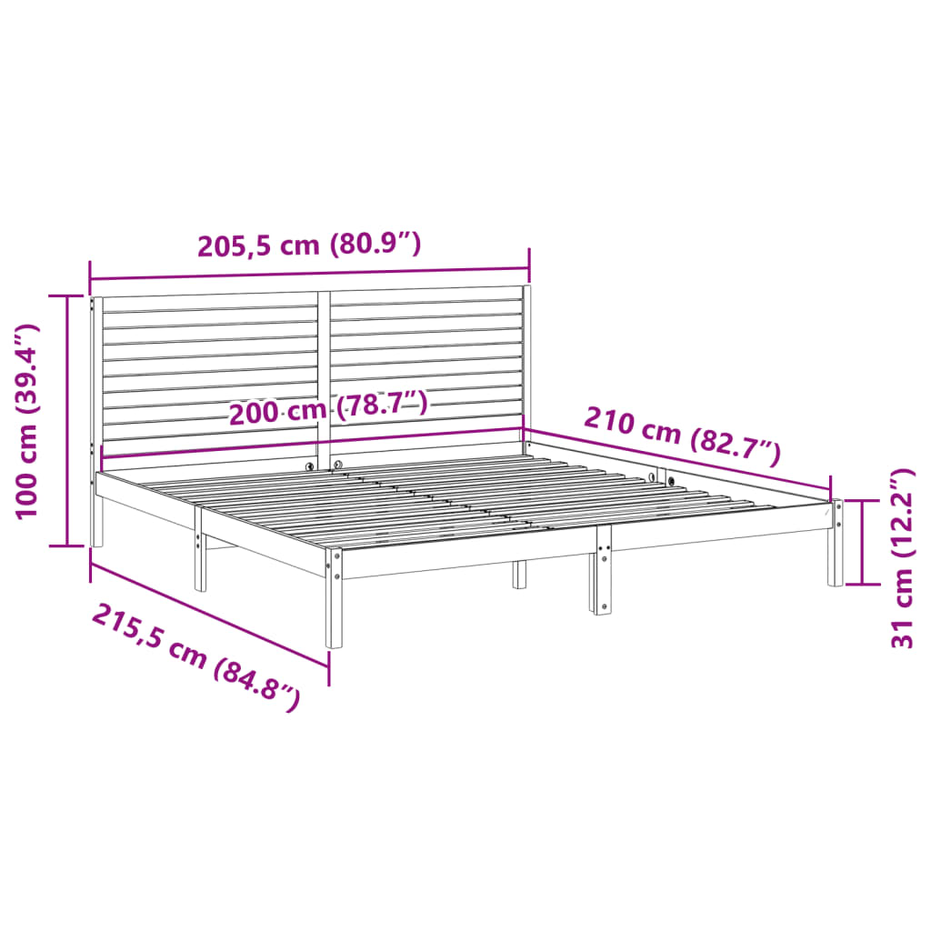Cadre de lit extra long sans matelas 200x210 cm bois massif - XIOS