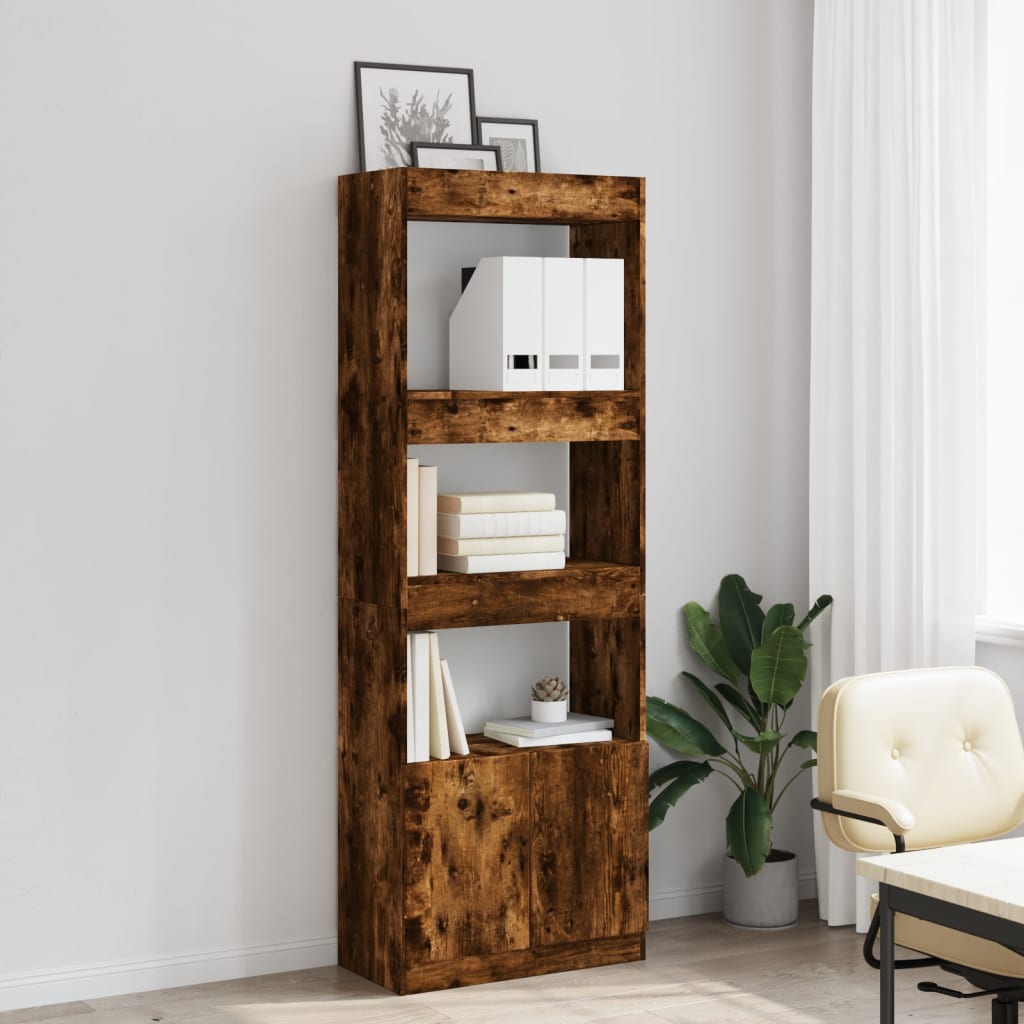 Buffet haut 63x33x180 cm chêne fumé bois d'ingénierie - XIOS