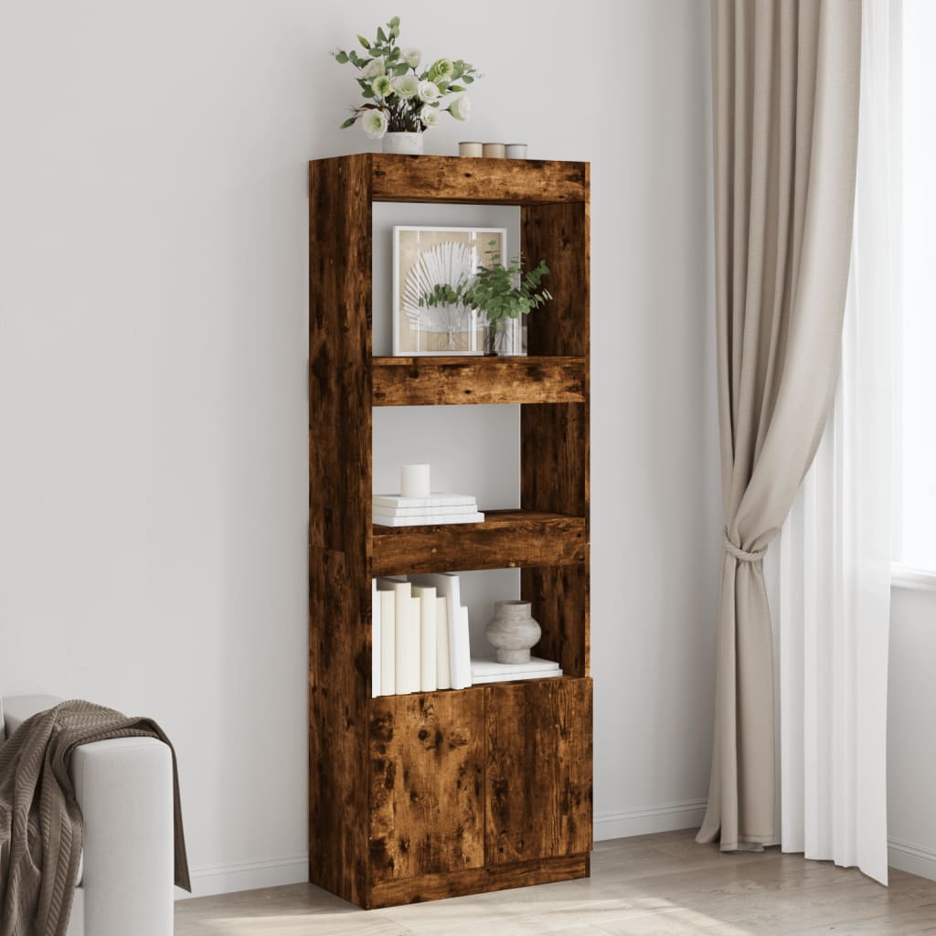 Buffet haut 63x33x180 cm chêne fumé bois d'ingénierie - XIOS