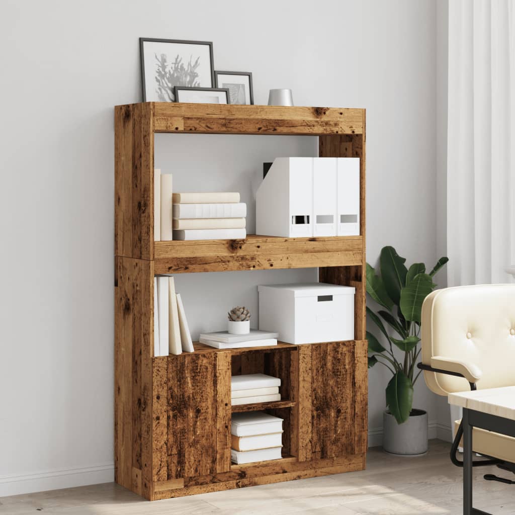 Buffet haut vieux bois 92x33x140 cm bois d'ingénierie - XIOS