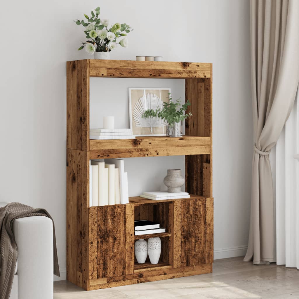 Buffet haut vieux bois 92x33x140 cm bois d'ingénierie - XIOS