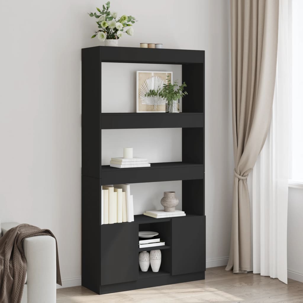 Buffet haut noir 92x33x180 cm bois d'ingénierie - XIOS