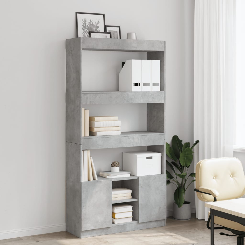 Buffet haut gris béton 92x33x180 cm bois d'ingénierie - XIOS