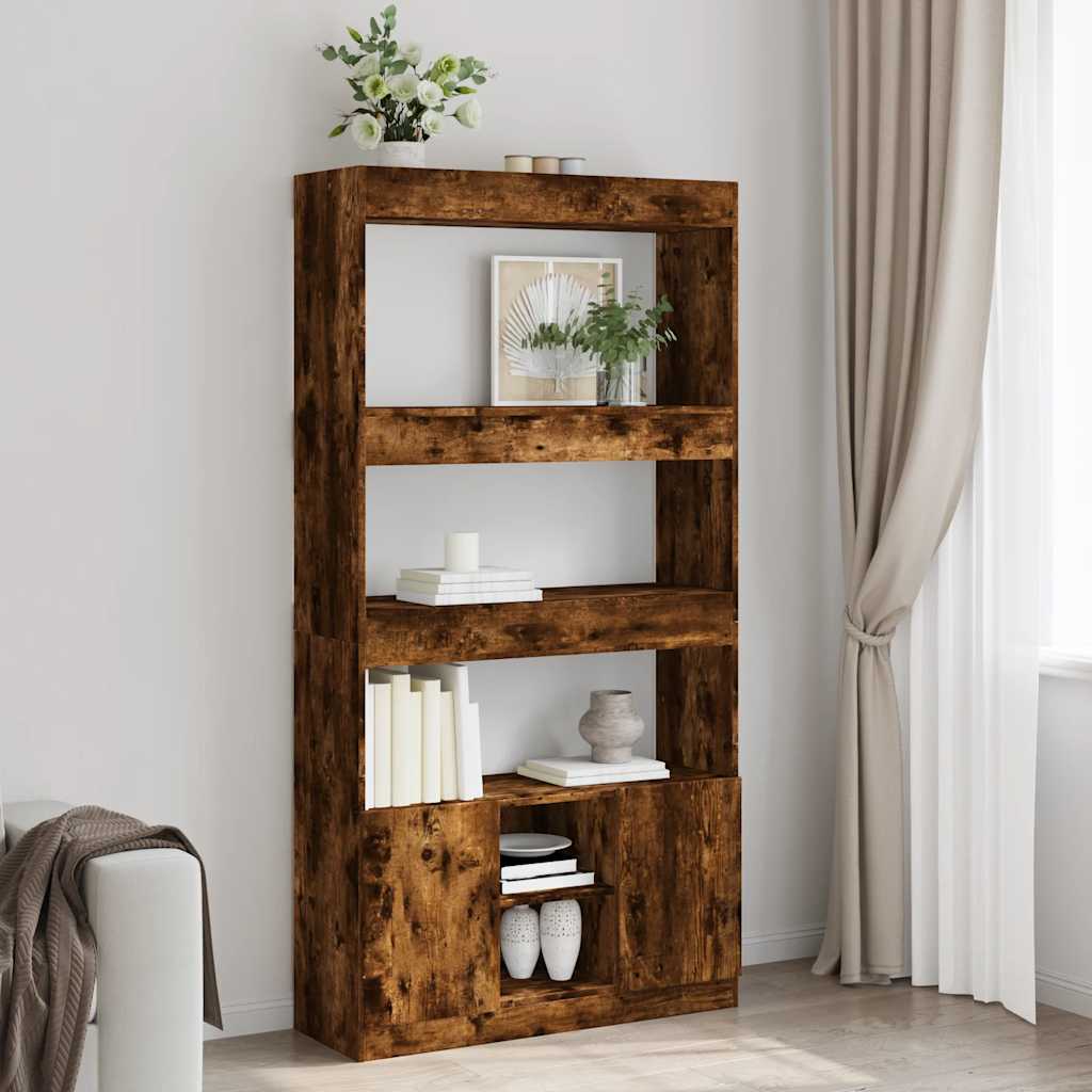 Buffet haut chêne fumé 92x33x180 cm bois d'ingénierie - XIOS