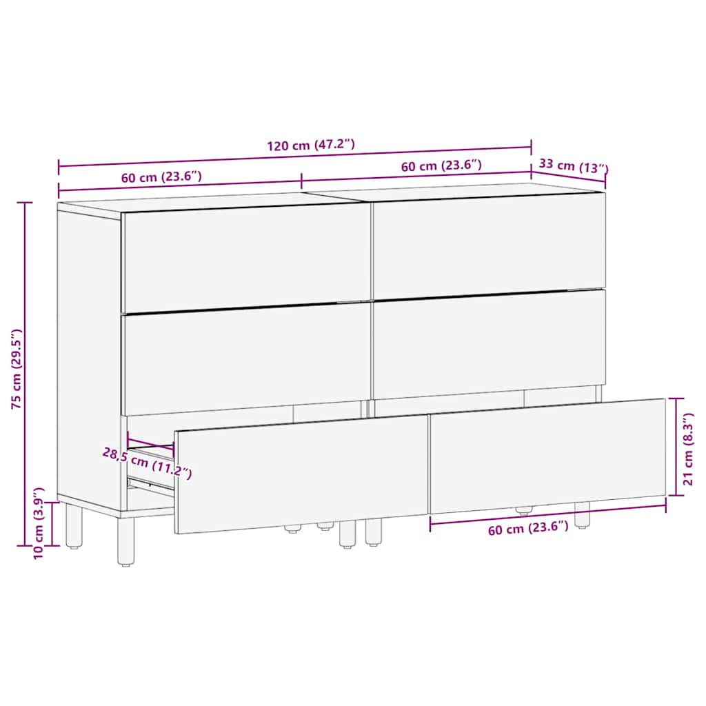 Buffet 2 pcs Marron 60 x 33 x 75 cm Bois d'acacia massif