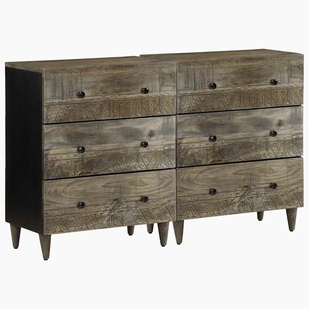 Buffets 2 pcs gris clair 60x33,5x75 cm bois de manguier massif