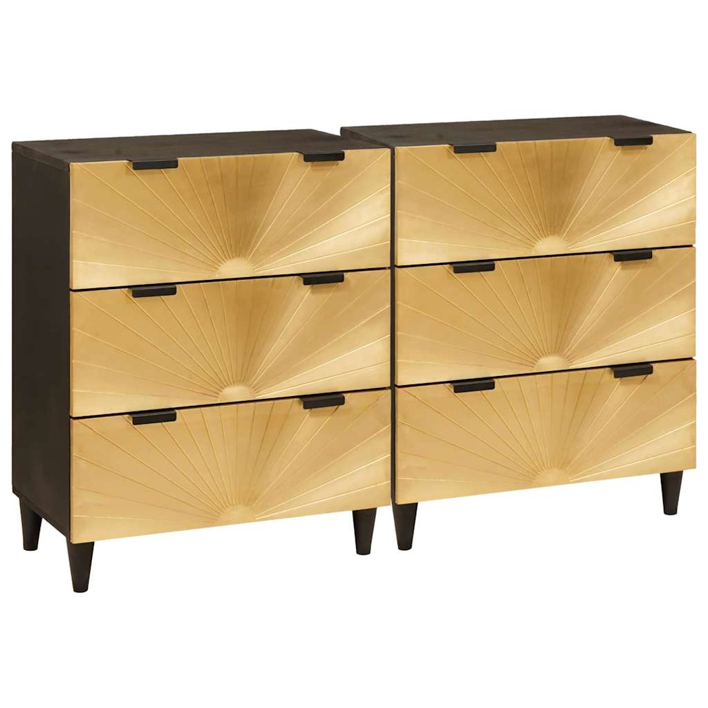 Buffet 2 pcs Noir et or 60 x 33 x 75 cm bois de manguier massif